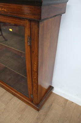Lot 1 - Late Victorian inlaid walnut pier cabinet with shelved interior enclosed by glazed door