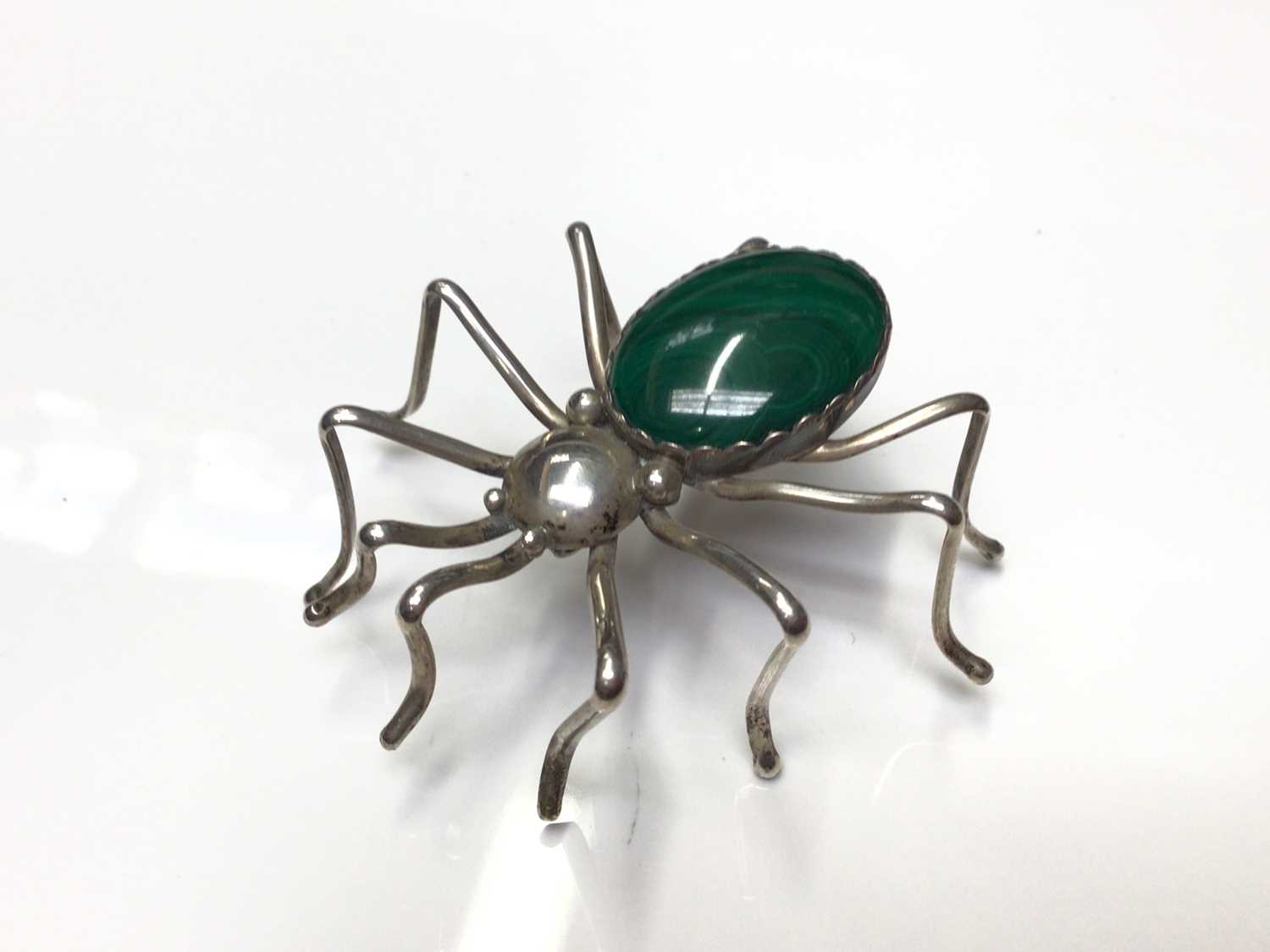 Lot 6 - Effie Spencer silver and malachite novelty spider brooch