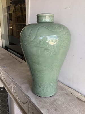 Lot 723 - Chinese celedon glazed vase, now as a lamp with continental ormolu mounts