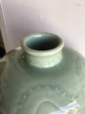 Lot 723 - Chinese celedon glazed vase, now as a lamp with continental ormolu mounts
