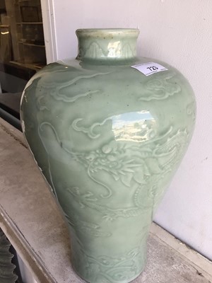 Lot 723 - Chinese celedon glazed vase, now as a lamp with continental ormolu mounts