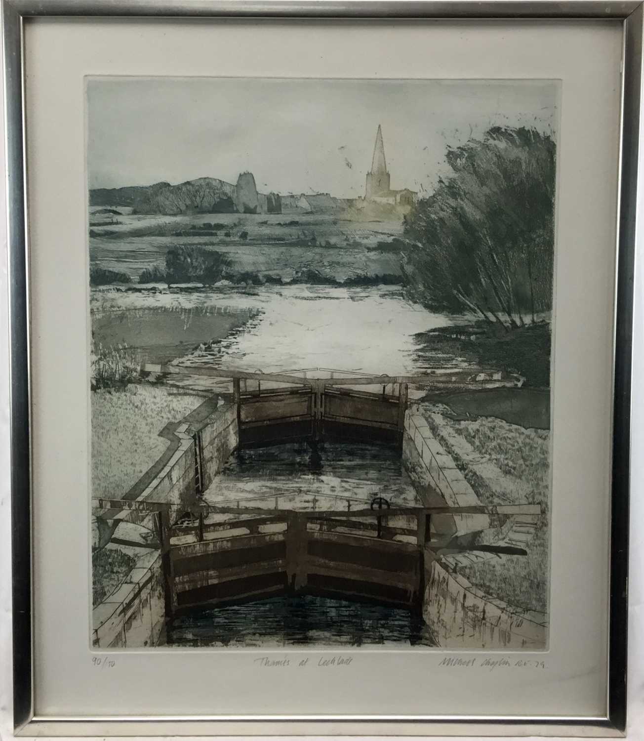 Lot 77 - Michael Chaplin (b. 1943) etching and aquatint -  Thames, signed and dated ‘79, number 90/150