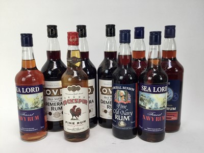 Lot 67 - Rum - nine bottles, Admiral Benbow, O.V.D., Cockspur and others