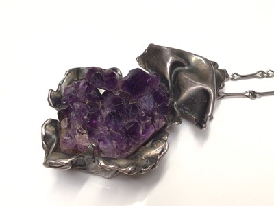 Lot 3 - Abstract silver and raw amethyst pendant on chain