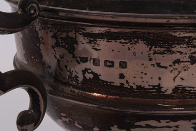 Lot 152 - George VI silver two handled trophy on circular pedestal foot, with engraved presentation inscription to 'Orwell Works Athletic Club 1938'