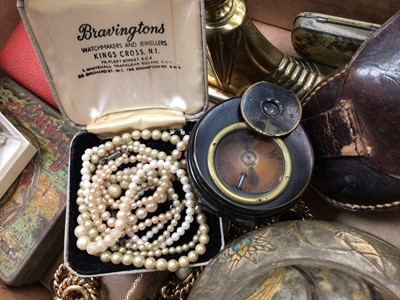 Lot 989 - Two silver spoons, white metal red lacquered trinket box, wristwatches, compass and sundries