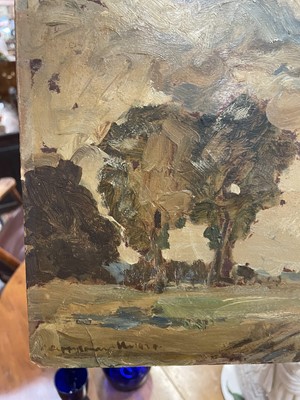 Lot 1049 - *Peggy Somerville (1918-1975) oil on board, 'The Last Load', signed and dated 1929, 24cm x 30cm, in glazed gilt frame