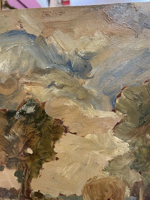 Lot 1049 - *Peggy Somerville (1918-1975) oil on board, 'The Last Load', signed and dated 1929, 24cm x 30cm, in glazed gilt frame