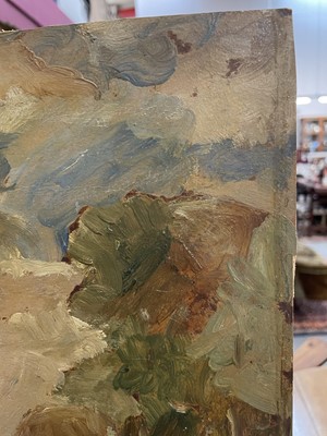 Lot 1049 - *Peggy Somerville (1918-1975) oil on board, 'The Last Load', signed and dated 1929, 24cm x 30cm, in glazed gilt frame