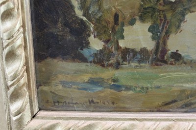 Lot 1049 - *Peggy Somerville (1918-1975) oil on board, 'The Last Load', signed and dated 1929, 24cm x 30cm, in glazed gilt frame