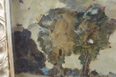 Lot 1049 - *Peggy Somerville (1918-1975) oil on board, 'The Last Load', signed and dated 1929, 24cm x 30cm, in glazed gilt frame