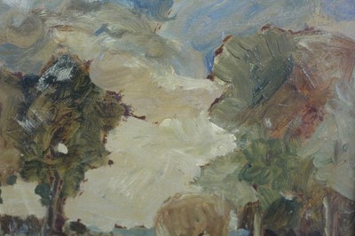 Lot 1049 - *Peggy Somerville (1918-1975) oil on board, 'The Last Load', signed and dated 1929, 24cm x 30cm, in glazed gilt frame