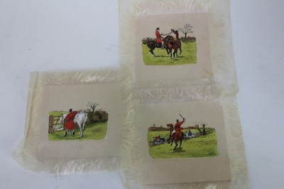Lot 964 - Collection of eighteen charming early/mid 20th century ink and watercolour panels on silk depicting a days hunting, 16cm square