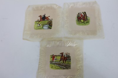 Lot 964 - Collection of eighteen charming early/mid 20th century ink and watercolour panels on silk depicting a days hunting, 16cm square