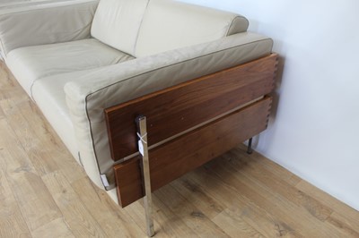 Lot 32 - Pair of good quality Habitat Robin Day Forum two seater leather sofas with hardwood and chrome frames, 147cm wide, 80cm deep, 68cm high