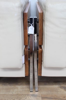 Lot 32 - Pair of good quality Habitat Robin Day Forum two seater leather sofas with hardwood and chrome frames, 147cm wide, 80cm deep, 68cm high