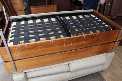 Lot 32 - Pair of good quality Habitat Robin Day Forum two seater leather sofas with hardwood and chrome frames, 147cm wide, 80cm deep, 68cm high