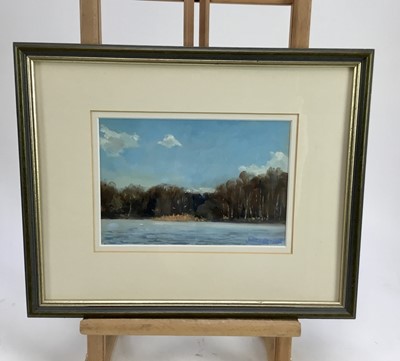 Lot 15 - James Hewitt (b. 1934) oil on card - 'A March Breeze, Great Totham’, signed, 22cm x 15cm, in glazed frame