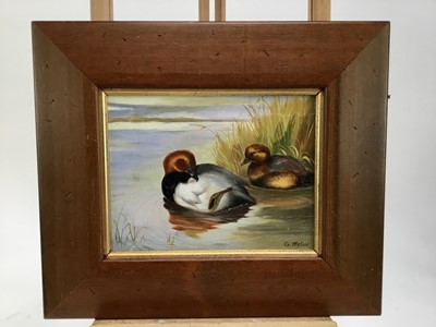 Lot 35 - Gabriel Metsu oil on board - ducks on a lake near reeds, signed, 22cm x 17cm, framed