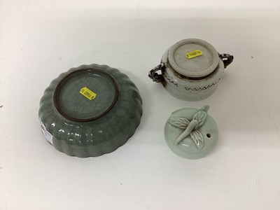 Lot 94 - Chinese green glazed fruit water dropper and two other items (3)