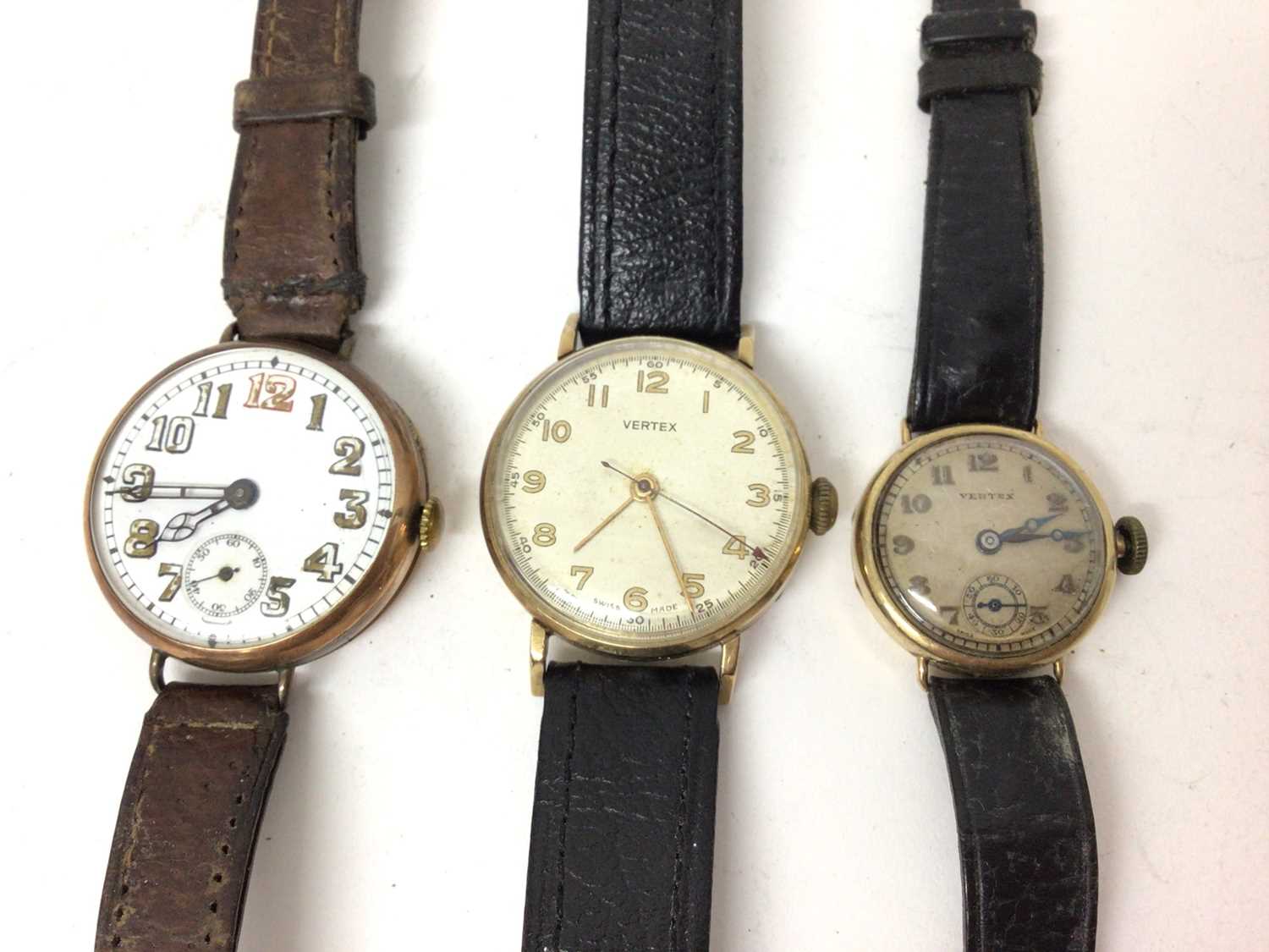Lot 153 - Three vintage 9ct gold cased wristwatches, all on leather straps
