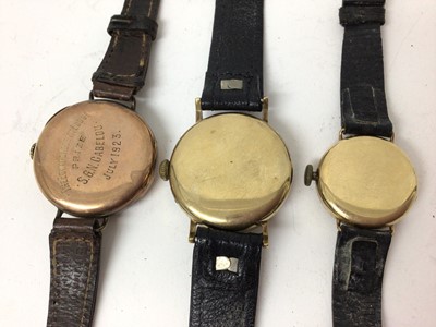 Lot 153 - Three vintage 9ct gold cased wristwatches, all on leather straps