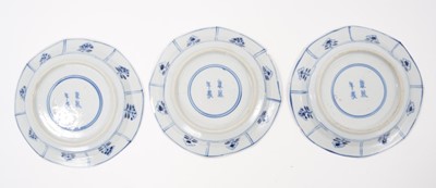 Lot 38 - Three Chinese Kangxi blue and white saucer dishes