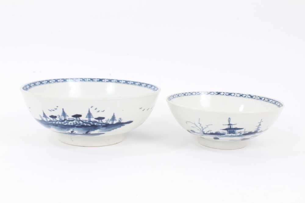 Lot 8 - A Worcester blue and white bowl, circa 1770-80, painted with the Rock Strata Island pattern, crescent mark to base, 18.5cm diameter