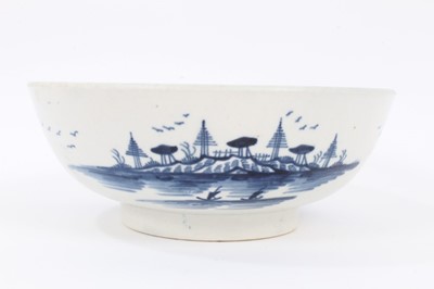 Lot 8 - A Worcester blue and white bowl, circa 1770-80, painted with the Rock Strata Island pattern, crescent mark to base, 18.5cm diameter