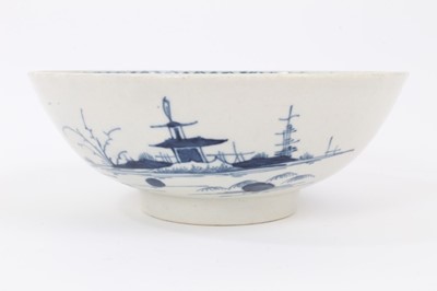 Lot 8 - A Worcester blue and white bowl, circa 1770-80, painted with the Rock Strata Island pattern, crescent mark to base, 18.5cm diameter