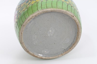 Lot 20 - Group of antique Chinese ceramics, including three green-glazed jars, a polychrome jar, and a blue and white bowl (5)