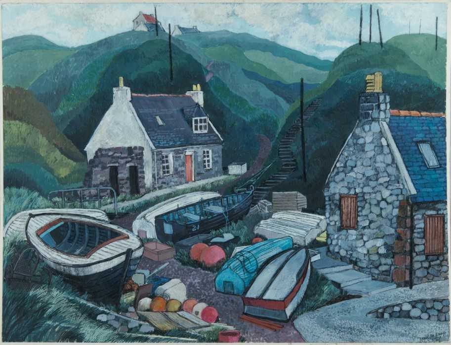 Lot 26 - *Dione Page (1936-2021) gouache and pastel on paper laid on card- '..Nr Banff', signed, titled indistinctly and dated '99, unframed