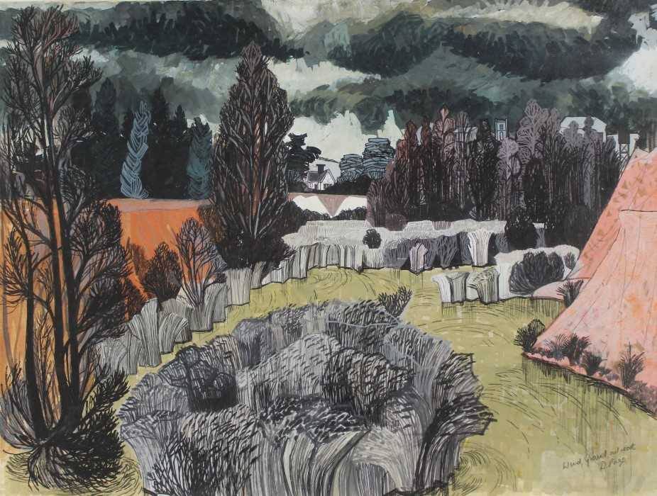 Lot 28 - *Dione Page (1936-2021) pastel with gouache on paper laid on card - 'Wind, gravel and reeds', signed and titled, 78cm x 60cm, unframed