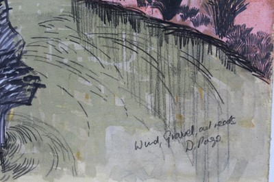 Lot 28 - *Dione Page (1936-2021) pastel with gouache on paper laid on card - 'Wind, gravel and reeds', signed and titled, 78cm x 60cm, unframed
