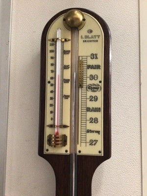 Lot 697 - 20th century Georgian-style stick barometer with ivorine scale by I. Blatt Brighton 89cm