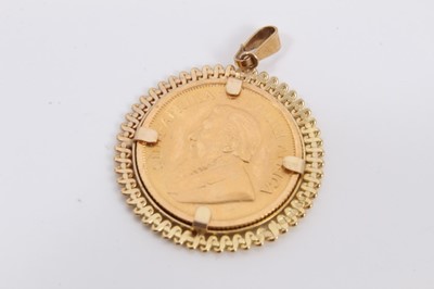 Lot 89 - Gold 1/10 Krugerrand, 1982, in yellow metal pendant mount