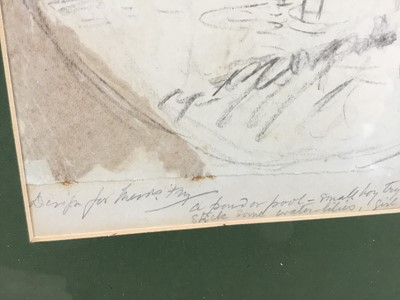 Lot 49 - Claude Allin Shepperson (1867-1921) pencil sketch design, two figures, signed and inscribed, 29cm x 23cm, in glazed frame