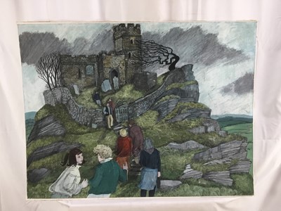 Lot 4 - *Dione Page (1936-2021) two works, gouache and pastel on paper - Chapel on a hill and ‘St Govan’s Chapel’ Pembrokeshire, both unframed