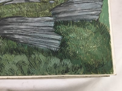 Lot 4 - *Dione Page (1936-2021) two works, gouache and pastel on paper - Chapel on a hill and ‘St Govan’s Chapel’ Pembrokeshire, both unframed