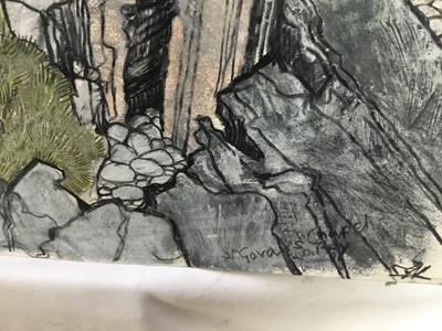 Lot 4 - *Dione Page (1936-2021) two works, gouache and pastel on paper - Chapel on a hill and ‘St Govan’s Chapel’ Pembrokeshire, both unframed