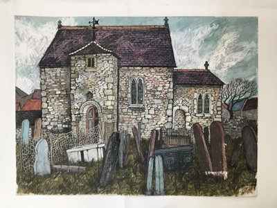 Lot 7 - *Dione Page (1936-2021) two works, gouache and pastel on paper - ‘Old Byland Chapel’ and another similar, signed and titled, unframed