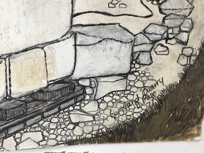 Lot 10 - *Dione Page (1936-2021) two works, gouache and pastel on paper - ‘A Portland Stone Quarry’, and another similar, signed, titled and dated, unframed