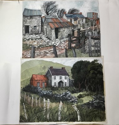 Lot 11 - *Dione Page (1936-2021) two works, gouache and pastel on paper laid on card - ‘On Bodmin Moor’ signed titled and dated ‘87 with ‘Ruined house’ Wales, both unframed