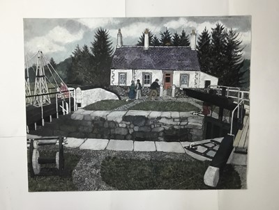 Lot 14 - *Dione Page (1936-2021) two works, gouache and pastel on paper - the Lock house, and Canal reflections, signed and titled indistinctly, unframed