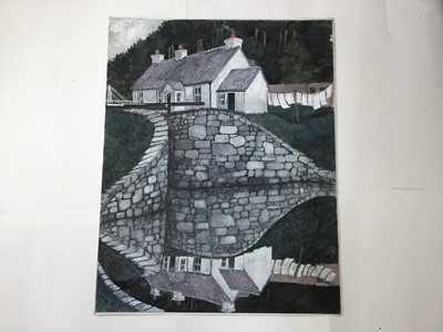Lot 14 - *Dione Page (1936-2021) two works, gouache and pastel on paper - the Lock house, and Canal reflections, signed and titled indistinctly, unframed