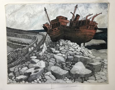 Lot 15 - *Dione Page (1936-2021) gouache and pastel on paper laid on card - ‘Weekend in Inishree’, signed titled and dated ‘91, 76cm x 59.5cm unframed