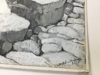Lot 15 - *Dione Page (1936-2021) gouache and pastel on paper laid on card - ‘Weekend in Inishree’, signed titled and dated ‘91, 76cm x 59.5cm unframed