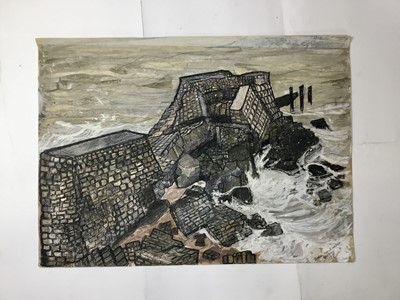 Lot 18 - *Dione Page (1936-2021) two works, gouache and pastel on paper - ‘Broken Breakwater’ and pastel sketch of the vessel ‘Rose’, signed titled and dated, both unframed