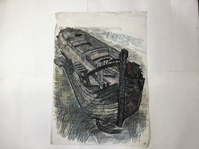 Lot 18 - *Dione Page (1936-2021) two works, gouache and pastel on paper - ‘Broken Breakwater’ and pastel sketch of the vessel ‘Rose’, signed titled and dated, both unframed