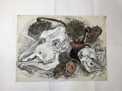 Lot 19 - *Dione Page (1936-2021) two works, gouache and pastel on paper - ‘Very Still Life’, and ‘Dolls’, signed titled and dated, unframed